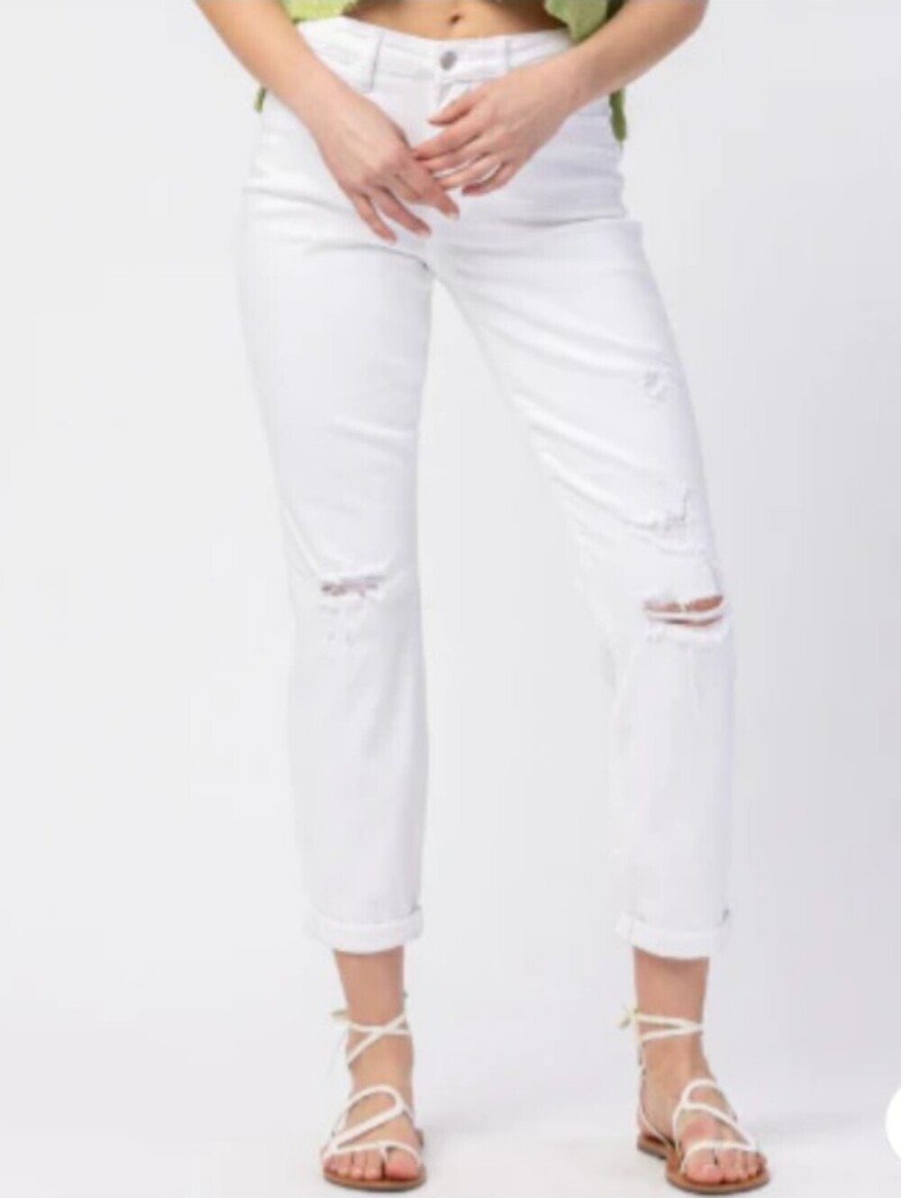 Judy Blue‎ NWT Mid-Rise White Destroyed Boyfriend Jeans Size 11/30 Style #82276